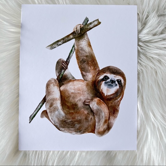 Watercolor Sloth Illustration Wall Art Print Poster Unframed - Picture 3 of 9